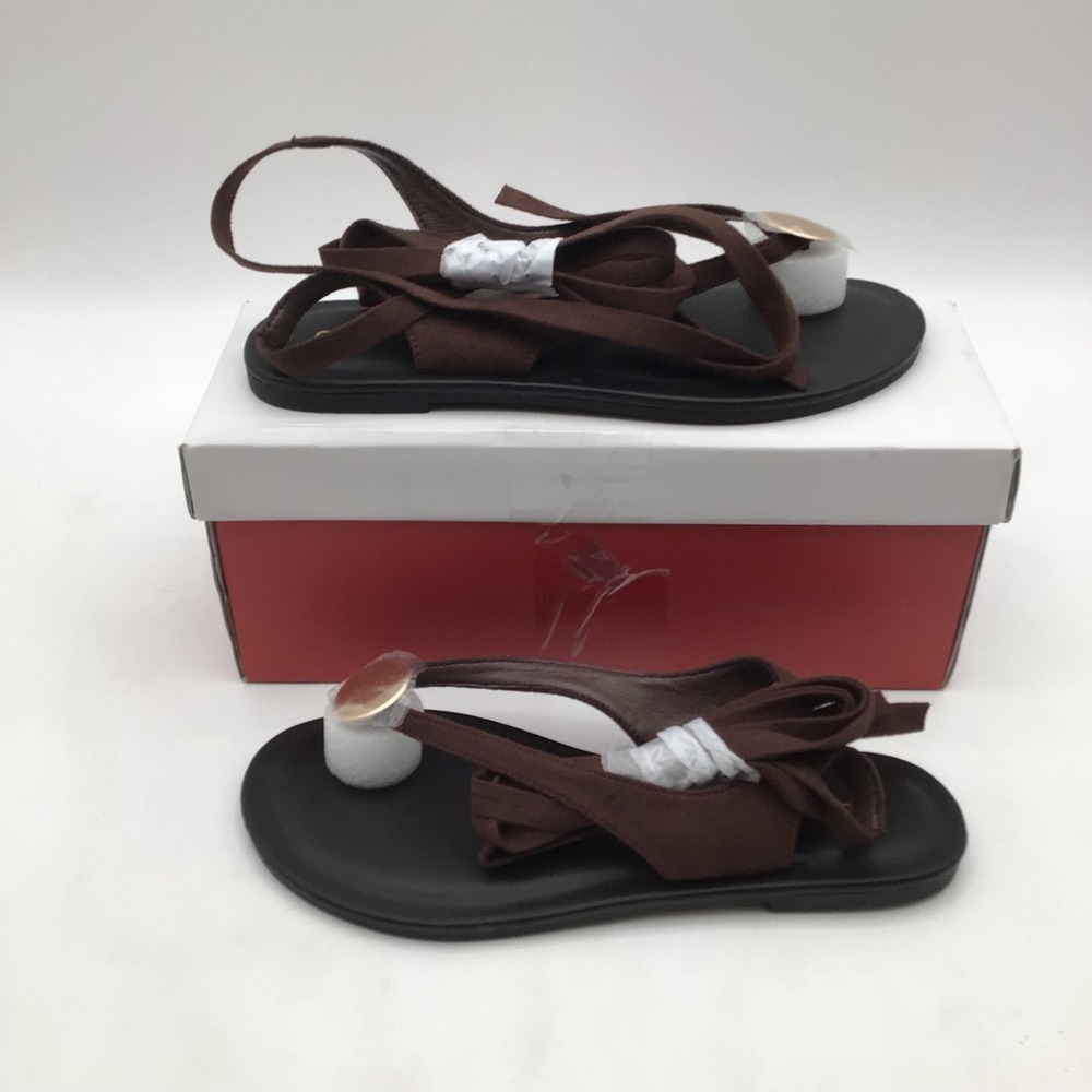 Carcuume Molazy Brown Suede Lace Up Sandals Gold Medallion Womens Size 6 NEW